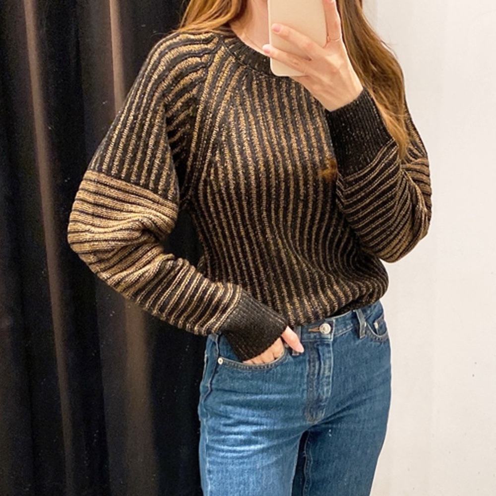 DKNY Black and Gold Striped Sweater
